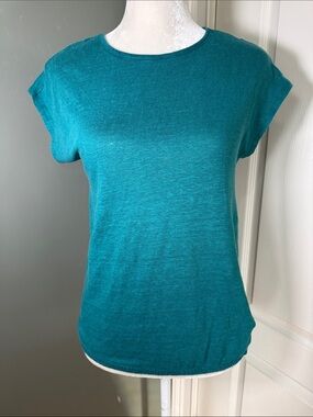 Sigrid Olsen 100% Linen Teal Keyhole Back Top – Size Small